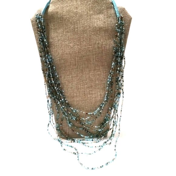 Vintage Hand Woven Turquoise & Gold Multi Strand Seed Bead Necklace - Picture 2 of 8